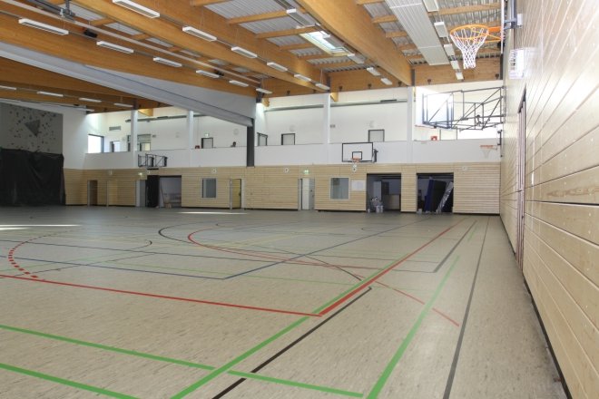 Gymnastic hall with court markings for different sports